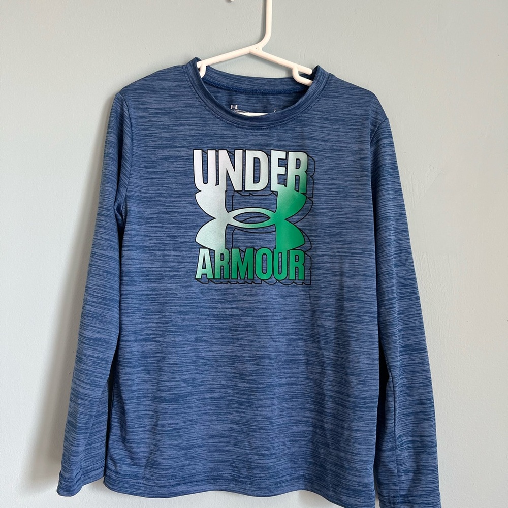 Under Armour Blue Long-Sleeve Tee with Green Logo